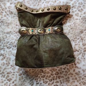 Kathy Van Zeeland Western Olive Green Studded Western Shoulder Bag